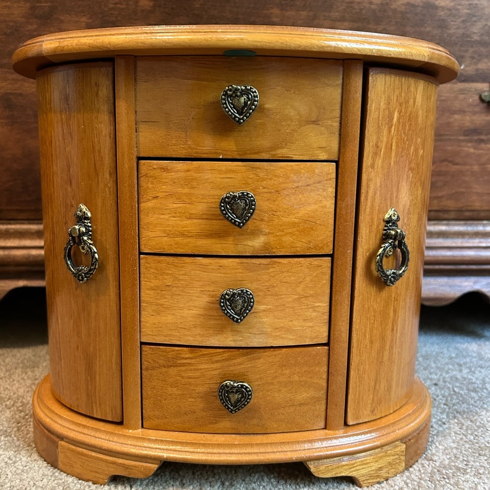 Elegant Wooden Jewelry Organizer with Heart Accents